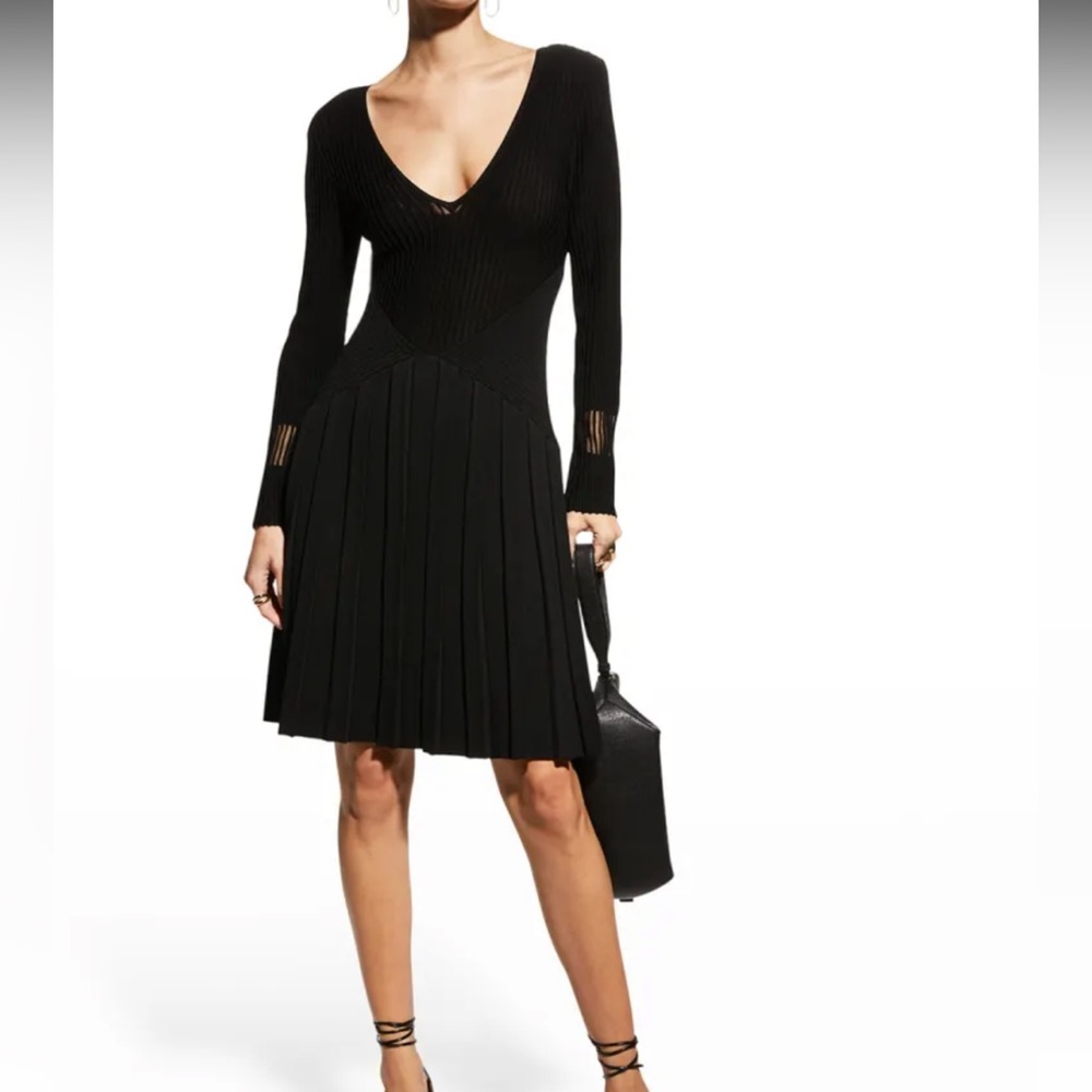 Emporio Armani V-Neck Pleated Ottoman Knit Dress